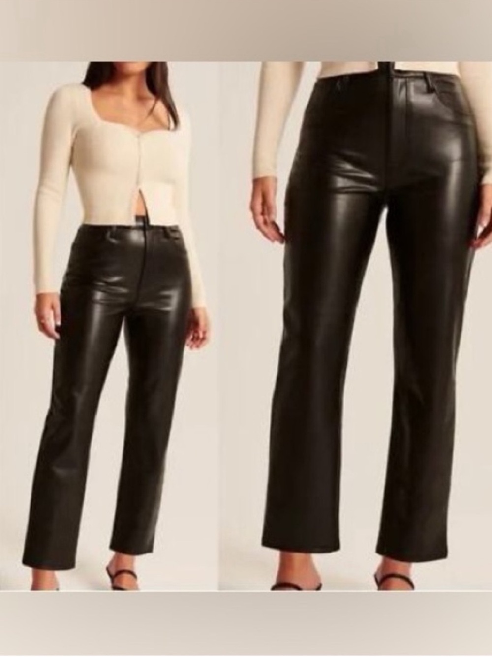 Abercrombie Ankle Straight Faux Leather Pants Black High Rise 31 12S NWT